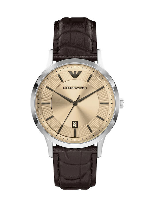 Emporio Armani Ανδρικό Ρολόι 43mm Μπαταρίας με Μαύρο Δερμάτινο Λουράκι