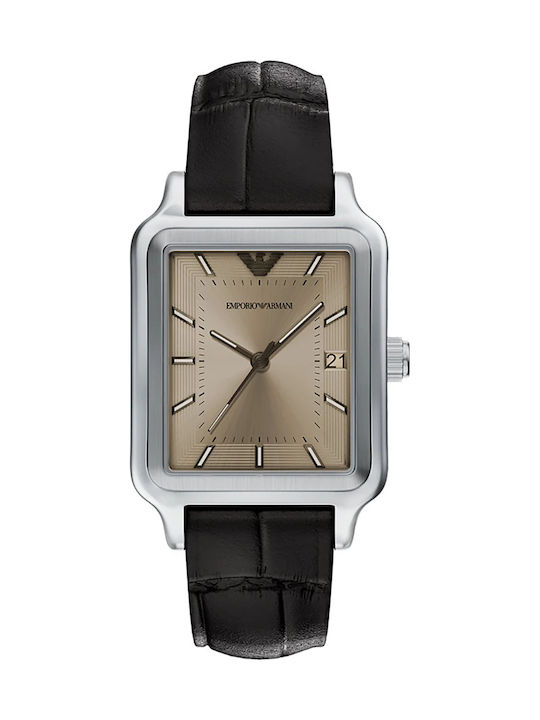 Emporio Armani Ανδρικό Ρολόι 36mm Μπαταρίας με Μαύρο Δερμάτινο Λουράκι