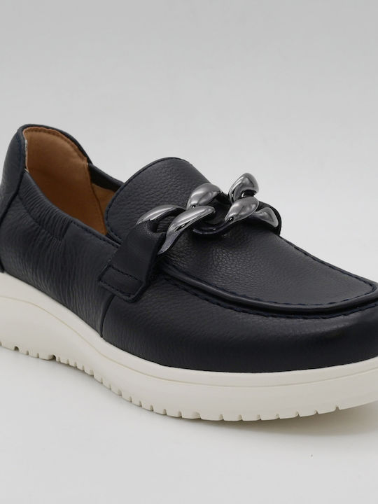 G Comfort Δερμάτινα Γυναικεία Loafers σε Navy Μπλε Χρώμα
