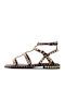Precious 03 Leather Women's Flat Sandals Gladiator Brown