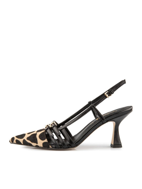 Leder Spitze Zehe Pumps mit Dünnem Mittlerem Absatz Beige