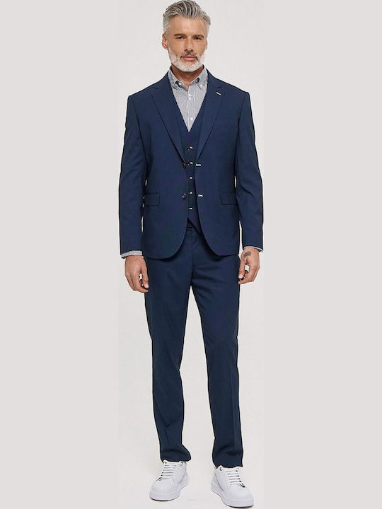 Costum De Mireasă Bărbați Cu Vestă Cu Fit Regular Albastru