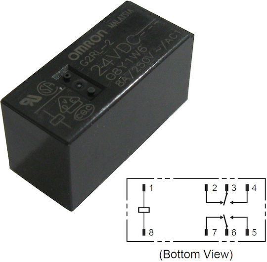 Реле Платка Бобина 24VDC 1440kΩ 8A 250VAC DPDT Два Контакта On-on Omron Нисък Профил Захранващо Реле G2RL-2 24VDC