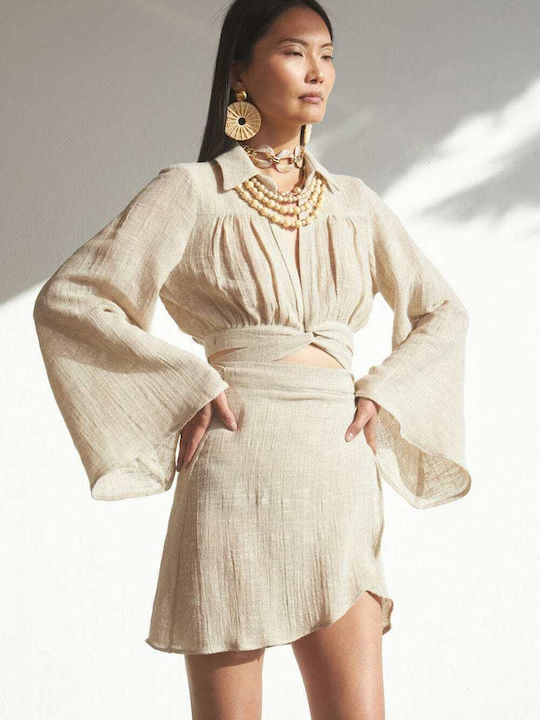 Linen Mini Envelope Skirt Beige 135002C