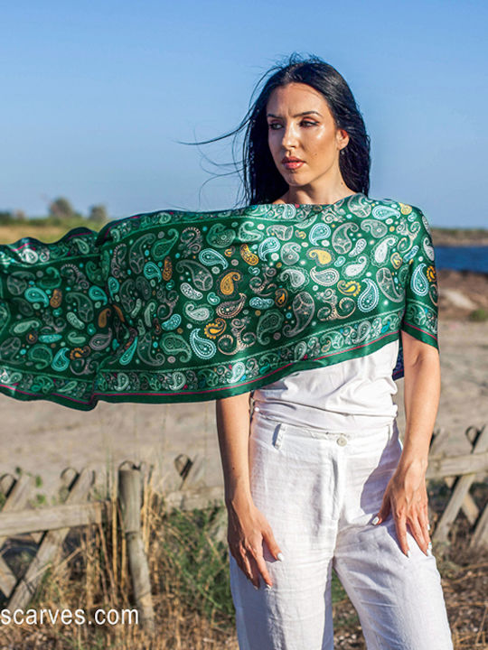 Kalfas Luxury Silk All Silk Women's Silk Shawl Green