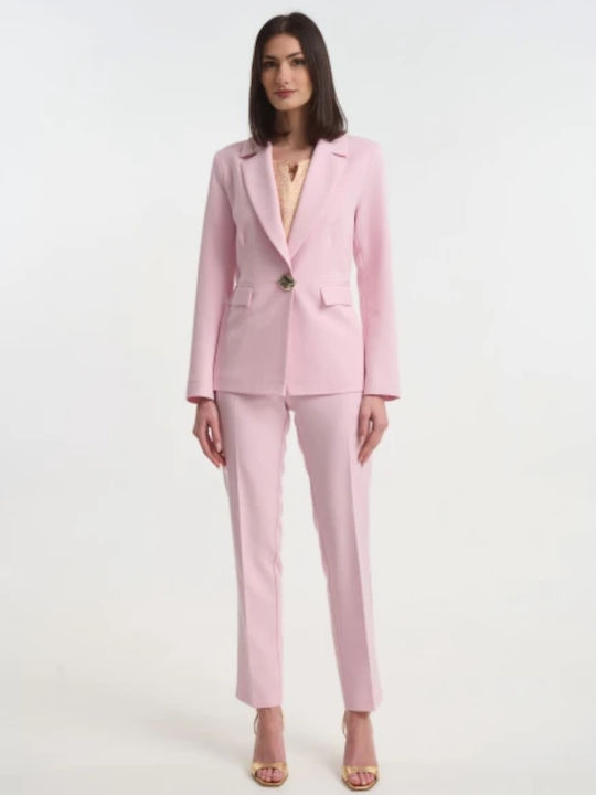 Fibes Fibes Damen Krepp Tailliertes Blazer Rosa