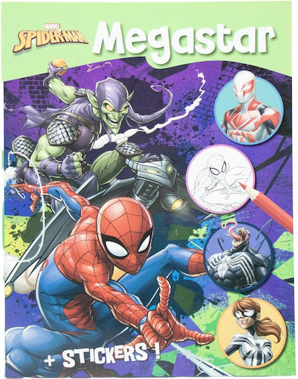 Colouring Book Colouring Pages Disney Megacolor A4 128 Pages & Stickers Spiderman