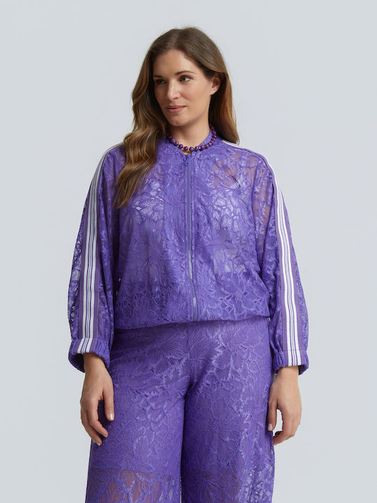 Women's Cardigan with Zipper in Purple Colour