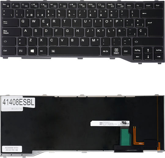 Spanish Laptop Keyboard For Fujitsu Lifebook T937 T938 T939 Cp724511-01 Nc05006-b310 Cp724508-01 Cp724506-01 Cp724521-001 Cp793974-03 Es Backlight Black Gray Frame Code 41408esbl