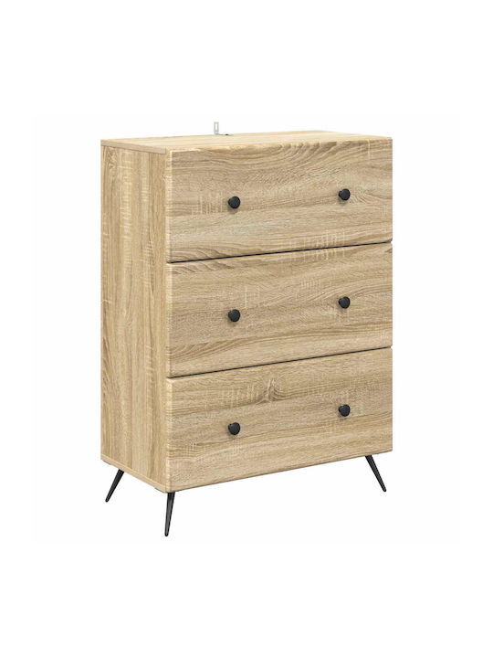 Kommode Schlafzimmer aus Holz & Metall mit 3 Schubladen 66x34.5x90cm