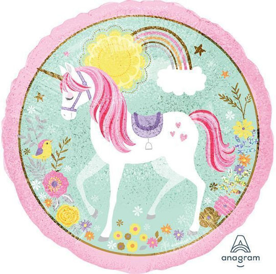 Round Unicorn Foil Holographic Balloon 45cm