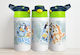 Kids Water Bottle Thermos Bluey Stainless Steel with Straw White 360ml Personalized