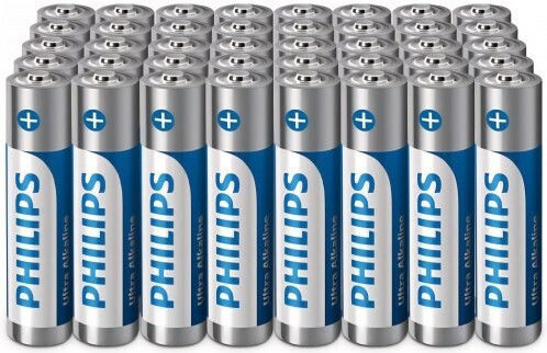 Set 40 Philips Ultra Baterii Alcaline AAA Performanță Fiabilă Durată Lungă Telecomenzi Jucării Dispozitive Mici
