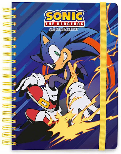 534654 Academic Spiral Diary Hard Cover 2026/2027 Weekly 12 Months 15x21cm Sonic Hedgehog