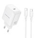 Borofone GaN Charger with USB-C Port and USB-C - USB-C Cable 40W Power Delivery Quick Charge 3.0 White (BN33 Fuente)