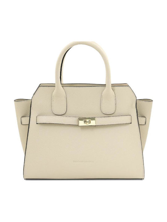 Beige Leather Women's Shoulder Bag
