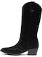 Damenstiefel aus Leder mit Gummi Schwarz