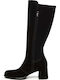 Damenstiefel aus Leder mit Gummi Schwarz