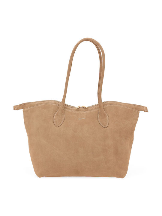 Beige Leather Women's Shoulder Bag