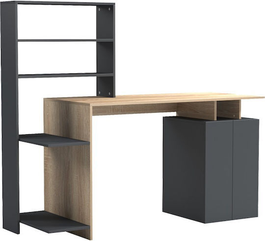 Γραφείο Υπολογιστή Meza με Βιβλιοθήκη 146.3x55x128.8εκ. Sonoma-ανθρακί