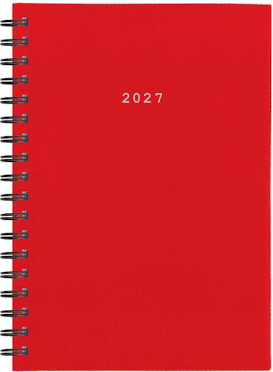 Next Daily Agenda Basic 2027 Red Leather Spiral 14x21cm