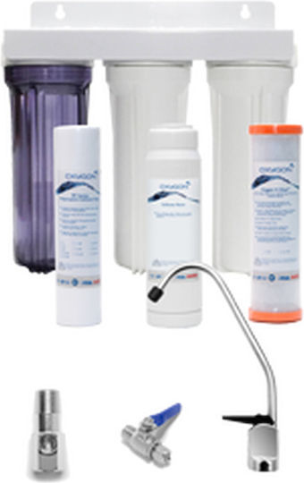 Filtration Softening System Soft 3 Stages Triple Container Under Sink 3/4” Transparent