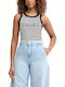 Women's Sleeveless Striped Black Blouse