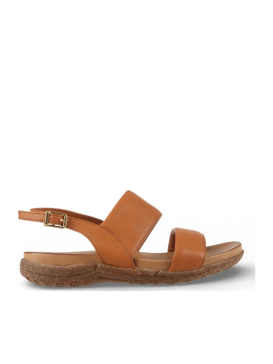 Leather Women's Flat Sandals Brown
