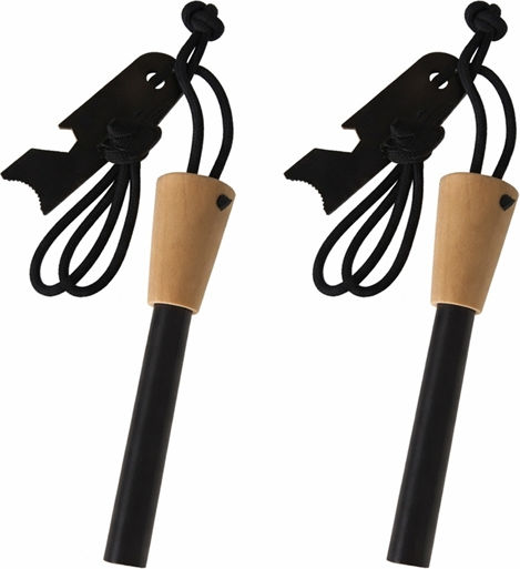 Set 2 Robust Survival Fire Starters Wooden Handle Multifunctional Scraper Depox Wood 11 Cm