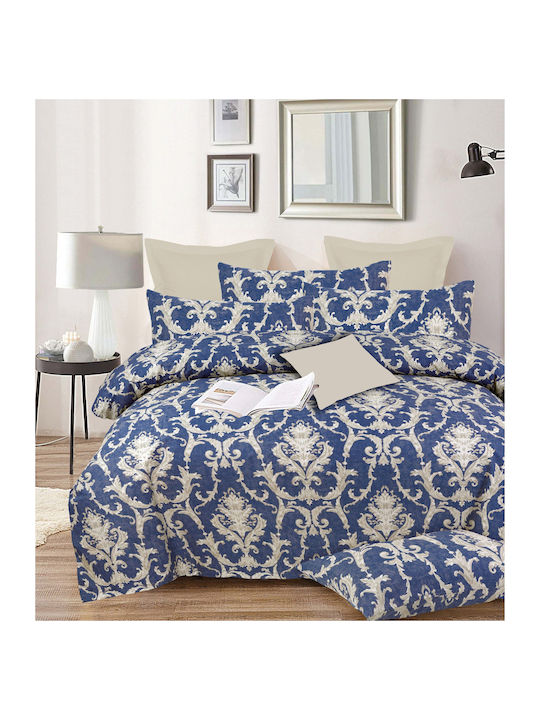 Set Bettbezüge Baumwoll 220x240cm Übergröße mit 2 Kissenbezügen Blau