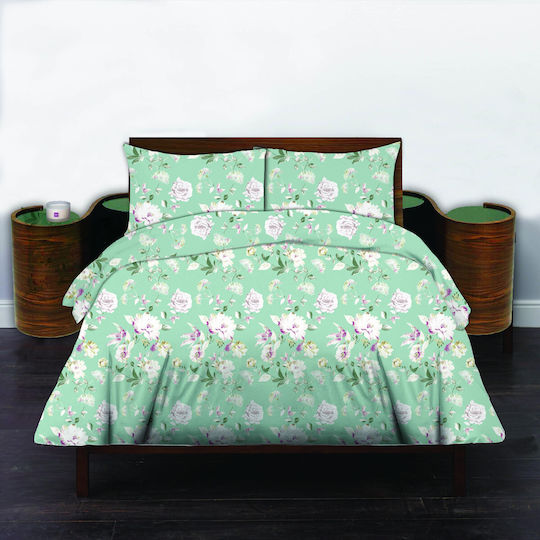 Cotton Duvet Cover Set 220x240cm King Size with 2 Pillowcases Green