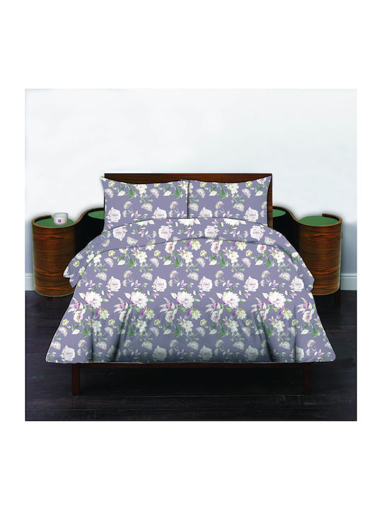 Set Bettbezüge Baumwolle 220x240cm Übergröße mit 2 Kissenbezügen Lila