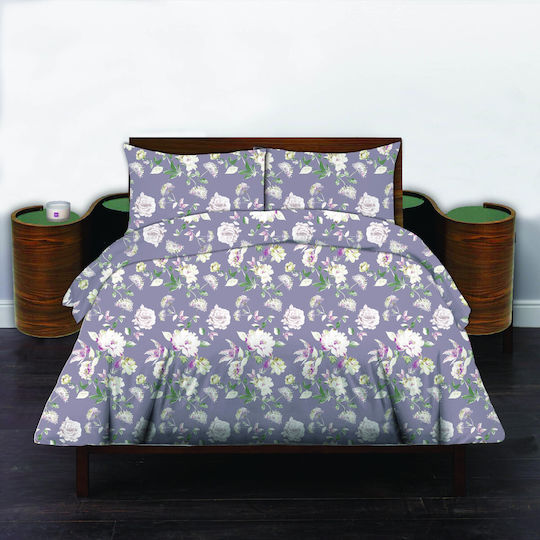 Cotton Duvet Cover Set 220x240cm Super Double with 2 Pillowcases Purple