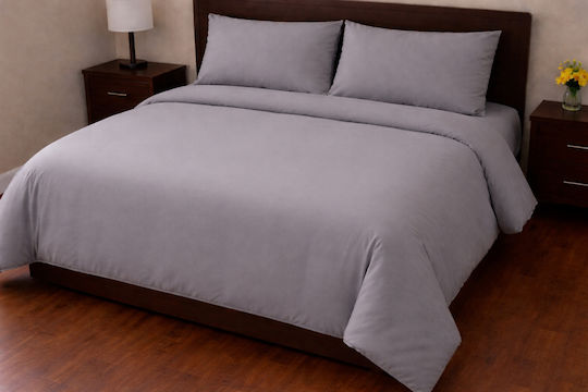 Set Cotton Duvet Cover 220x240cm Super Double with 2 Pillowcases Gray