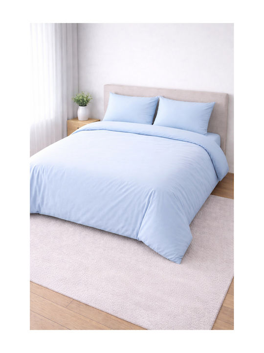 Set Bettbezüge Baumwolle 220x240cm Übergröße mit 2 Kissenbezügen Blau