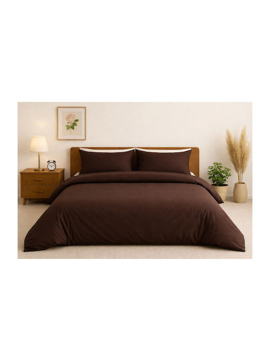 Set Bettbezüge Baumwoll 220x240cm Übergröße mit 2 Kissenbezügen Braune
