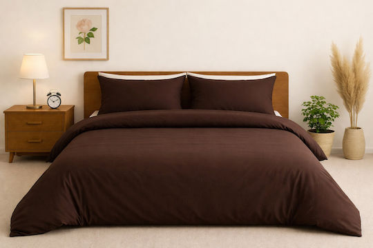 Cotton Duvet Cover Set 220x240cm Super Double with 2 Pillowcases Brown