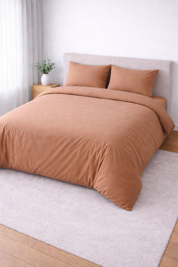 Σετ Παπλωματοθήκη Βαμβακερή 220x240cm Υπέρδιπλη με 2 Μαξιλαροθήκες Μπεζ