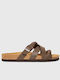 Leather Women's Flat Sandals Brown
