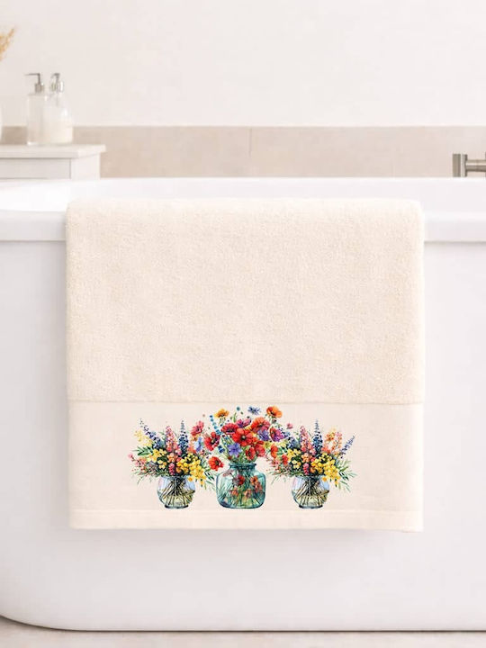 Astron Italy Πετσέτα Σώματος Blossom 70x140εκ. Ecru Βάρους 500gr/m²