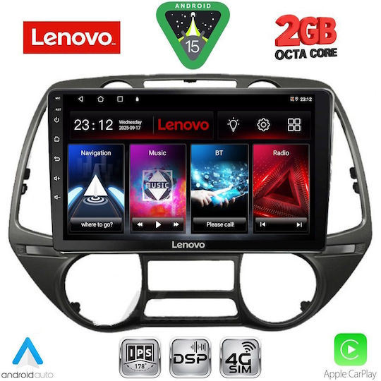 Lenovo Автомобилна Аудио Система за Hyundai i20 2008-2014 (Bluetooth/USB/Вграден Wi-Fi/GPS/Apple CarPlay/Android Auto) с Touch Screen 9"