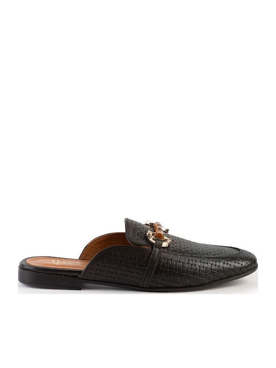 Flat Leather Mules in Black Colour