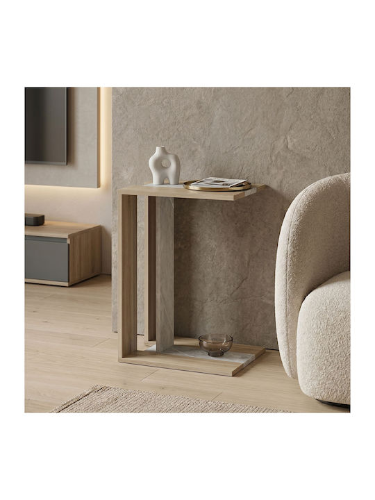 Side Coffee Table Muju Wooden Sonoma Beige Marb...