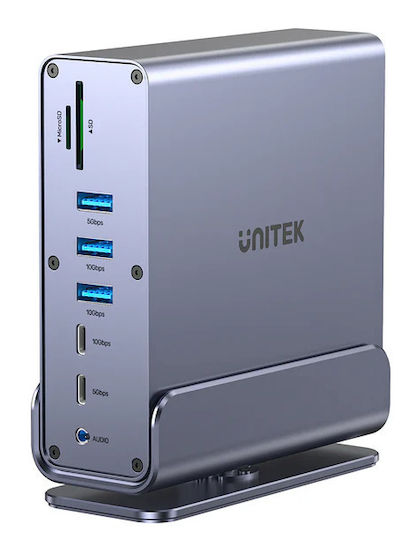 Unitek D1135A Dock / USB-C Dockingstation mit 4K-Unterstützung PowerDelivery Ethernet und Verbindung für 3 Monitore Silber