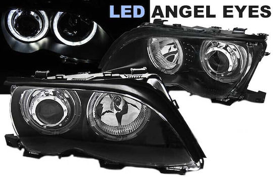 Front Lights Set Bmw 3 E46 Sedan Caravan 01-05 Led Angel Eyes Black H7/H7 Motor Eagle Eyes