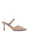 Leather Mules With Low Heel In Beige Colour
