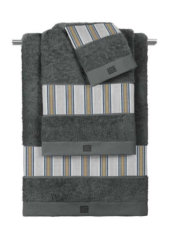Guy Laroche Bath Towels Set 3 Pieces Pinstripe Grey-Anthracite Weight 500gr/m²