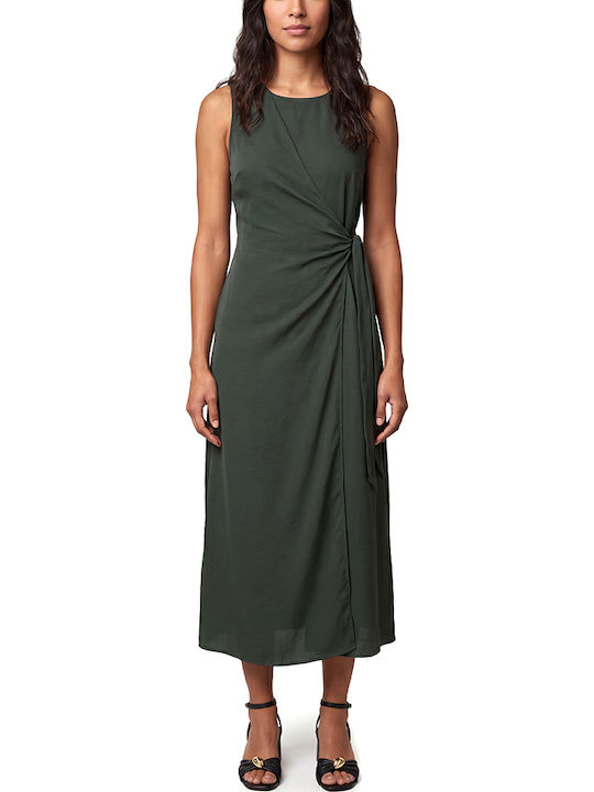 Summer Midi Evening Satin Wrap Khaki Dress
