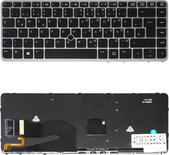 German Keyboard for Laptop HP Elitebook 840 G1 840 G2 850 G1 850 G2 745 G1 745 G2 840g1 840g2 850g1 850g2 745g1 745g2 776475-051 762758-001 with Pointer Backlight Black Silver Frame Code 40363deblsil