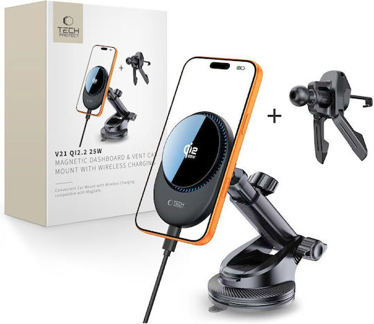 Tech-protect V21 Magnetic Magsafe Dashboard & Vent Car Mount Wireless Charger 25w Qi2.2 Black